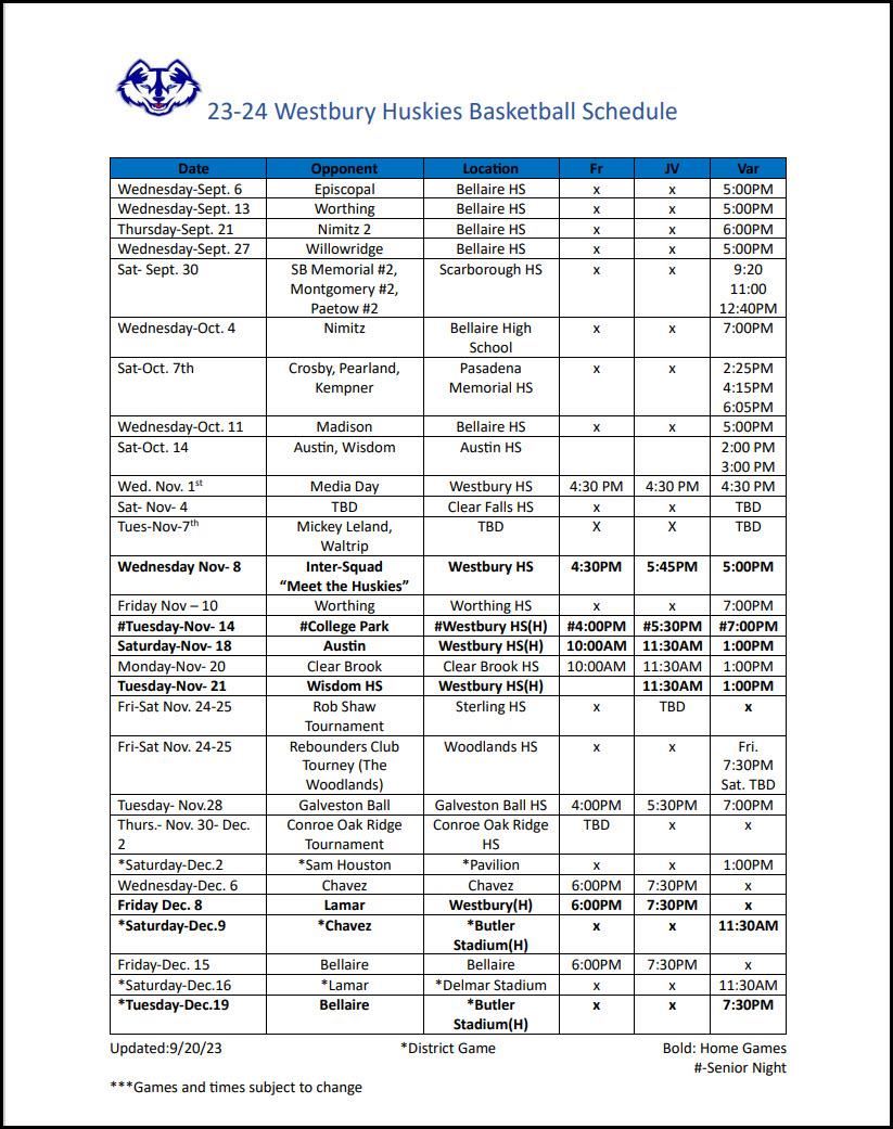Basketball Schedule 2324